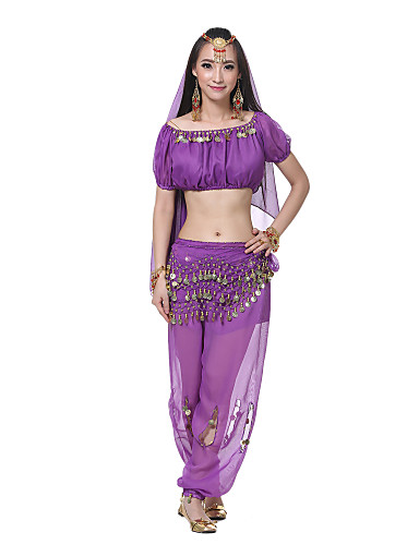 Dancewear Chiffon Belly Dance Pants With Coins For Ladies